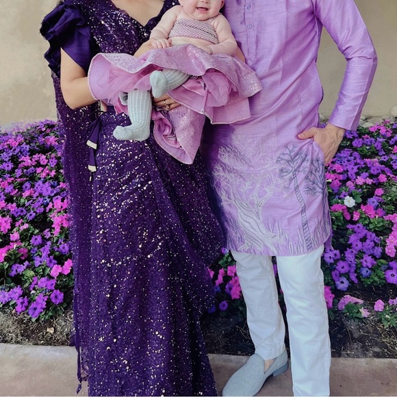 Purple Pre Stitched Embroidered Saree and Blouse Set - Picture 4 of 11